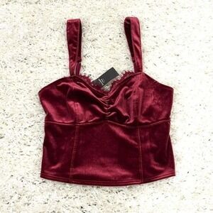 Abercrombie‎ & Fitch Y2K Red Velvet Corset Tank Top Size S Lace Trim Whimsigoth